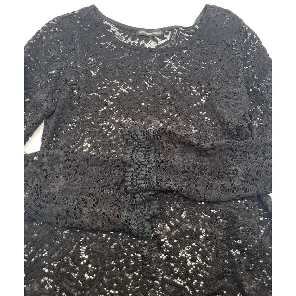 VTG Women's LG Whimsigoth Full Lace Long Sleeve Top Blouse See through y2k black - Picture 3 of 10